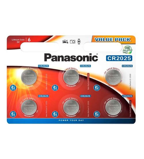 Panasonic S6848 3V CR2025 Lithium Coin Cell - Pack of 6