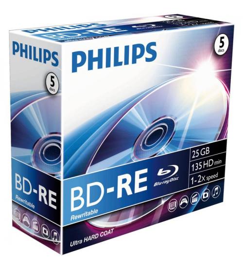 Philips PHIBD-RE25GB5JC Blu-Ray ReWritable 25GB 2x (Jewel Case Pack of 5)