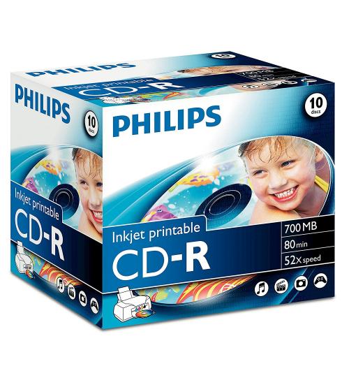 Philips PHICDR8010JCPRINT CD-R 80Min 700MB 52x (Inkjet Printable Jewel Case of 10)