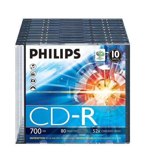 Philips PHICDR8010SLIM CD-R 80Min 700MB 52x (Slim Cases Pack of 10)