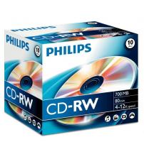 Philips PHICDRW8010JC CD-RW 80Min 700MB 4-12x (Jewel Case Pack of 10)