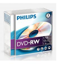 Philips PHIDVD-RW5JC DVD-RW 4.7GB 4x (Jewel Case Pack of 5)