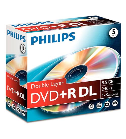 Philips PHIDVDPRDL5JC DVD+R 8.5GB DL 8x (Jewel Case Pack of 5)