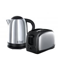 Russell Hobbs 21830 Lincoln Twin Pack Stainless Steel Silver 1.7L Kettle and 2 Slice Toaster Set