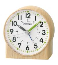 Seiko QHE168B Green Lumibrite Alarm Clock with Wood Pattern Case