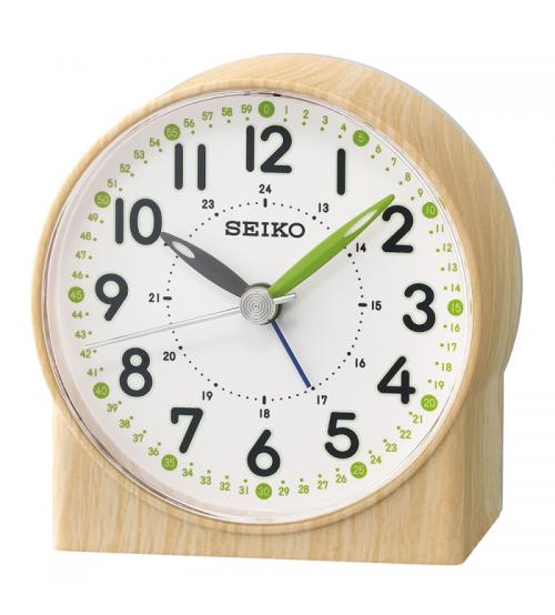 Seiko QHE168B Green Lumibrite Alarm Clock with Wood Pattern Case