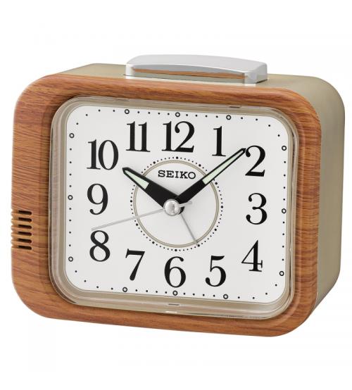 Seiko QHK046B Bell Alarm Clock with Sweep Second Hand - Wood Finish