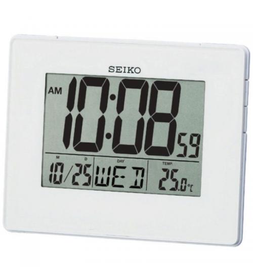 Seiko QHL057W LCD Alarm Calendar Clock - White