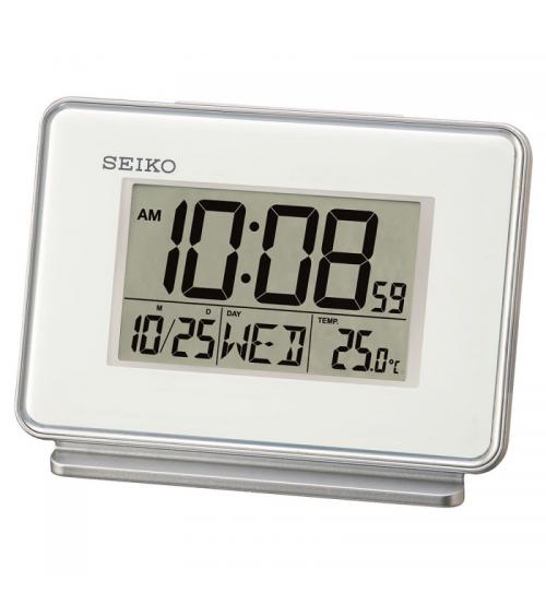 Seiko QHL068W LCD Dual Alarm Calendar Clock - White