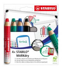 Stabilo 648/4-5 MARKdry Whiteboard & Flipchart Markers with Sharpener + Wiping Cloth