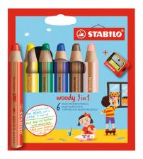Stabilo 8806-2 Multi-Talented Pencil Woody 3 in 1 6pk Assorted Colours with Sharpener