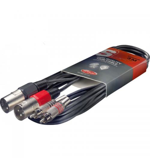 Stagg STC3CMXM RCA Male - XLR Male Twin Cable - 3m