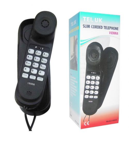 Tel-UK 18006 Vienna Wall Mountable Corded Analogue Landline Telephone - Black