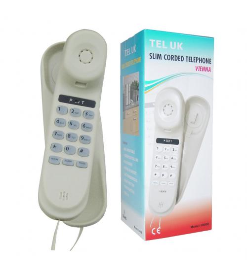 Tel UK 18006 Vienna Wall Mountable Analogue Corded Telephone - White