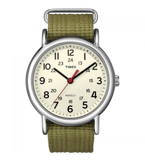 Timex T2N651 Unisex Weekender Watch with Olive Fabric Strap