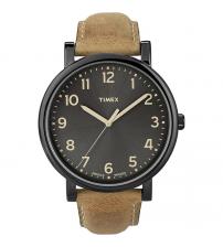 Timex T2N677 Mens Oversized Brown Leather Strap Watch with Black Dial