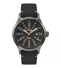 Timex TW4B01900 Expedition Scout Watch with Black Leather Strap & Black Dial