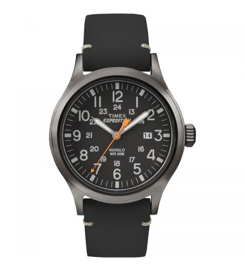 Timex TW4B01900 Expedition Scout Watch with Black Leather Strap & Black Dial