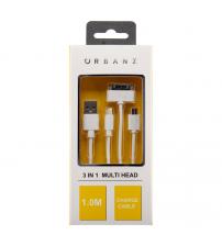 Urbanz INC-LC3-1-WH 3 in 1 USB Charging Cable 1M Lightning, 30 Pin & Micro USB - White