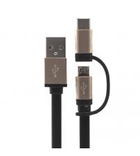 Urbanz UZ-USBCTW-BK 2 in 1 Type C USB & Micro USB to USB Cable 1M - Black/Gold