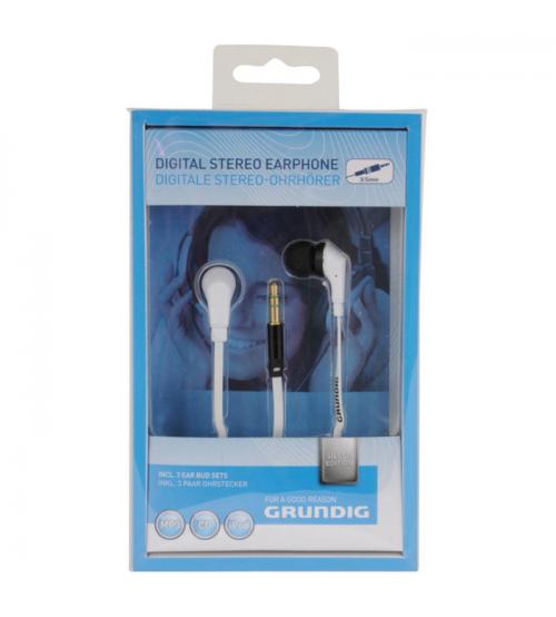 Grundig 48565 White Digital Stereo Earphones Headphones With Flat Cable - White